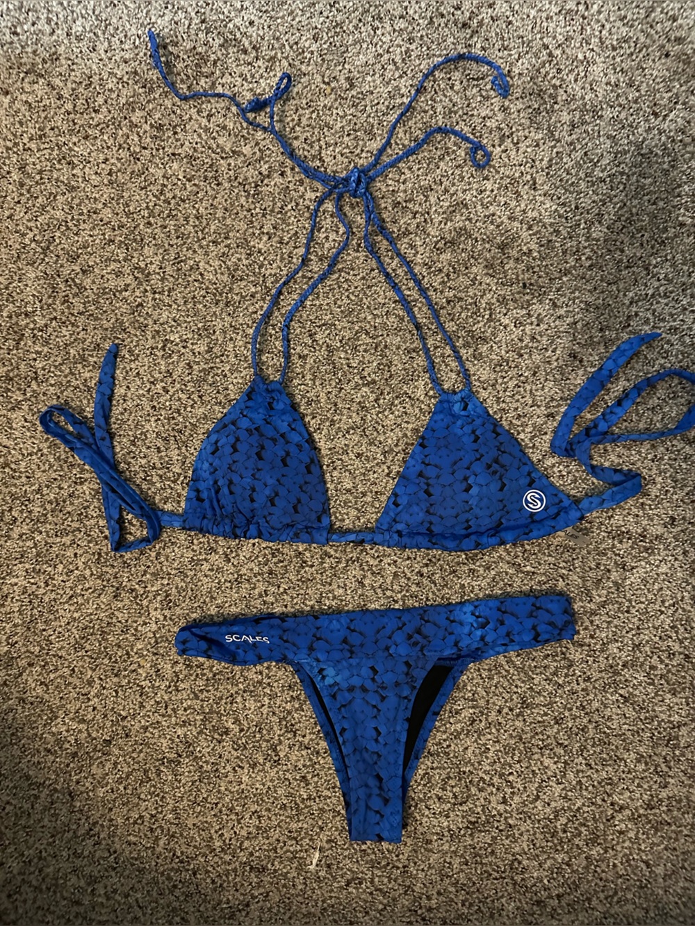 Scales Blue Crochet Triangle Tie Bikini Set